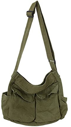 TIAASTAP Kuriertasche aus Leinenstoff, Vintage Canvas Messenger Bag für Studenten, Große Kapazität Hobo Crossbody Bag Umhängetasche Freizeittasche mit mehreren Innenfächern, Grün