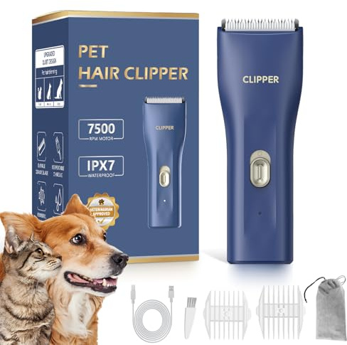 Professionelle Hundeschermaschine für dickes Fell, Schnurlos Katzen-Hund-Pflegeset, Wiederaufladbare Tierschermaschine Hund Rasierer Katze Trimmer für Hunde, Welpen, Katzen, Kaninchen,Blau