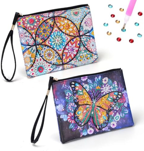 Basteln Mädchen 7 8 9 10 11 Jahre, Geschenke Mädchen 6-12 Jahre, Diamond Painting Kinder Geburtstagsgeschenk 5-10 Jahren, Kreatives 2 Stücke Bastelset Kleine Kosmetiktasche für Kinder Erwachsener