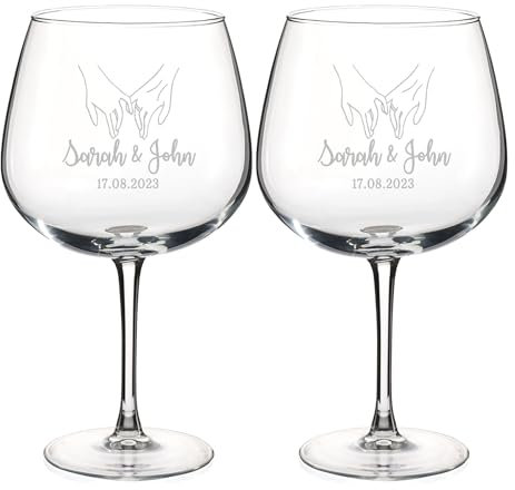 Wanapix | Pack 2 Copas de Gin Tonic Personalizadas con Nombre| Copa de Balón para Combinados | Cristal Grabado | Apta Lavavajillas | Regalo para Fiestas | 70cl | Hands