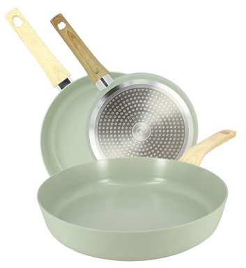 MENASTYL - Set de 3 poêles Colorama Céladon - Poêle 20/24 et 28 cm - En aluminium - Revêtement antiadhésif en céramique - Tous feux dont induction