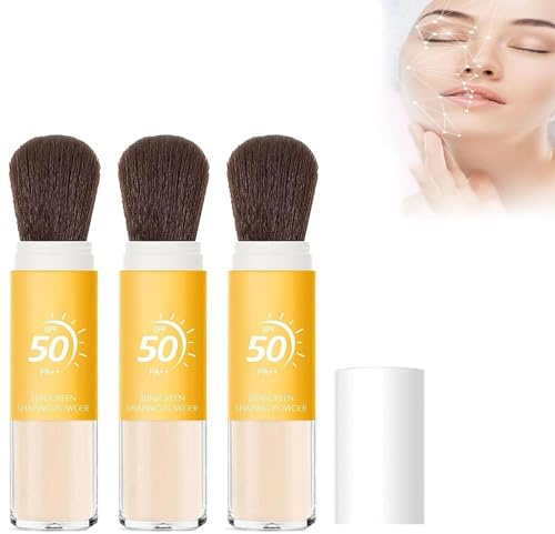 Lovelycat Crème solaire minérale visage crème solaire en poudre crème solaire minérale SPF 50 surface mate naturelle contrôlée à l'huile longue durée légère et respirante pour toutes les peaux (3PC)