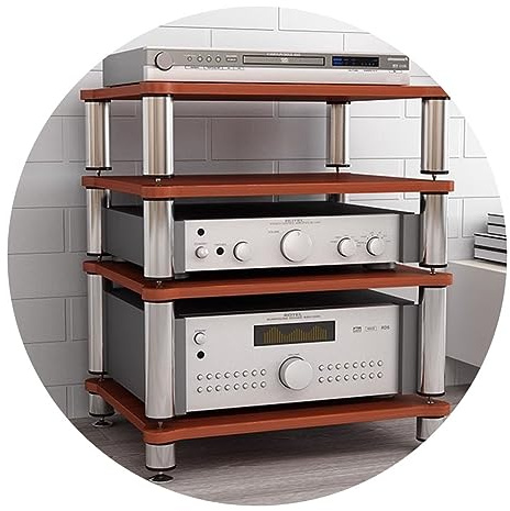 MollyYou HiFi-Ständer Für Plattenspieler 4-stufige MDF-Regale Multifunktionales Mehrschichtiges Audio-Rack Mit Stoßdämpfer Medienständer Unterhaltungszentrum (Color : Brown, S : 60 * 48 * 94cm(4Tier))