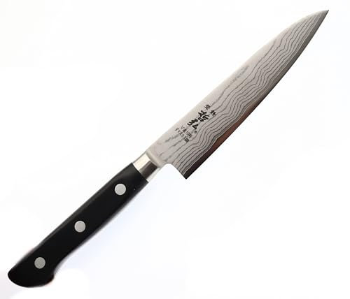 Japanisches Kochmesser Edelstahl VG-10 Damastmesser 37 Lagen 60-HRC Doppelschliff Küchenmesser mit Deluxe Micarta Griff Schwartz Messer Hergestellt in Japan von Tetsuhiro (Petty 12cm)