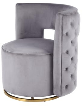 Qiyano Designer Sessel in Grau - 360-Grad drehbar, Samtbezug, weich komfortabel elegant Luxus Wohnzimmer Schlafzimmer Ankleidezimmer