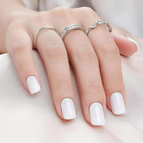 Ztcily Faux Ongles Court Carré Blanc Femmes Filles | Faux Ongles Court Français avec Colle | Accessoire ou Idée Cadeau Noël Nouvel An Saint Valentin Mariage Anniversaire
