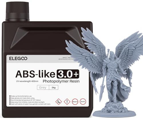 ELEGOO ABS-Like Resin 3.0 Plus, UV-härtendes Photopolymer-Harz Grau 2kg | höhere Präzision, geringere Schrumpfung, verbesserte Festigkeit und Zähigkeit, Photopolymer ABS 3.0+ 3D Drucker Harz