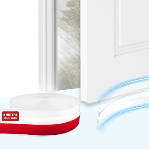 Daily Treasures 8M/26FT 35MM Silicone Seal Strip, Silicone Door Bottom Seal Strip Tape, Acrylic Weather Stripping Self-Adhesive Draught Excluder Tape for Doors Window Weatherproof (Transparent)