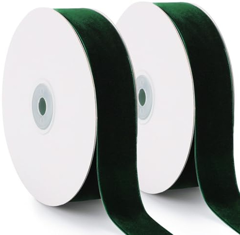 tenn well Samtband Grün, 25mm x 18m Luxuriöses Samtband Geschenkband | für Geschenkverpackung Brautstrauß Basteln Geburtstag Hochzeit Dekoration