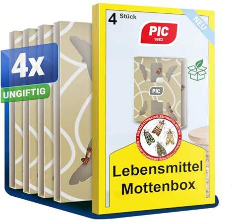 PIC Scatole Antitarme Alimentari 4x – Trappole con Feromoni per Dispensa | Inodore ed efficace, cattura i maschi di tarme della farina e frutta secca, ideale per alimenti secchi