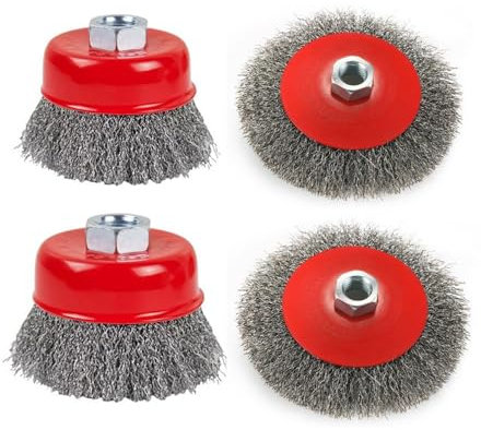 Secwell 4 Pezzi Spazzole Metalliche per Smerigliatrice da 75mm 100mm Spazzola M14