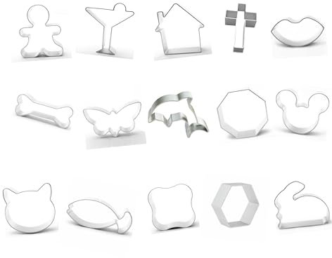 15 Metal Seamless Biscuit Cookie Cutters Animal Gingerbread Man Cocktail House Cross Lips Dog Bone Butterfly Dolphin Octagon Mouse CAT Fish Pillow Cloud Hexagon Rabbit Cake Decorating Fondant Icing