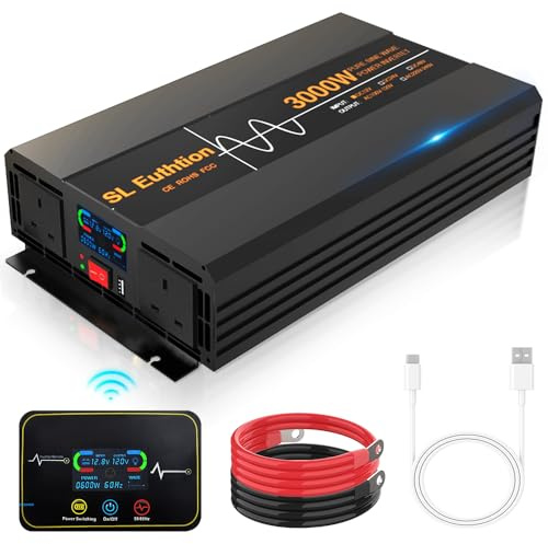 SL Euthtion 3000W/6000W(Peak) Pure Sine Wave Duty Car Power Inverter 50HZ 24V DC to 230/240V AC with LCD Display, USB Port, Wireless Remote Control（10M) for Car Home Laptop Truck