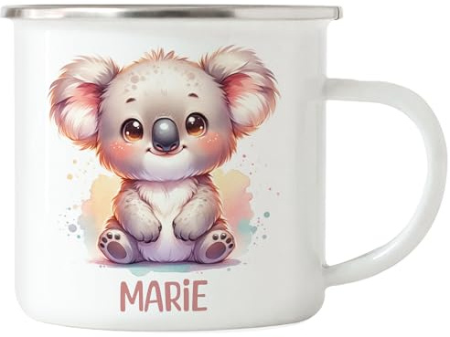 Kiddle-Design Kindertasse mit Namen Personalisiert, Personalisierte Tasse Kinder mit Waschbär, Namenstasse Waschbärtasse, Kinderbecher als Geschenk zur Taufe, Geburt Weihnachten - Emaille Tasse