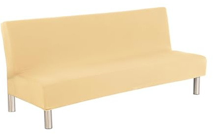 Meicynhoger Copridivano Senza Braccioli 3 Posti Elasticizzato,Fodera per Divano Letto Clic Clac Universale Lavabile Rimovibile per Soggiorno Casa Hotel (Beige, L)