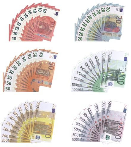 150 Blätter Spielgeld Euro, Falschgeld Kaufmannsladen Spielen Deko, 10/20/50/100/200/500 für Kaufmannsladen Kinder, für Kaufmannsladen Kinder, Fake Geld für Kaufladen Zubehör