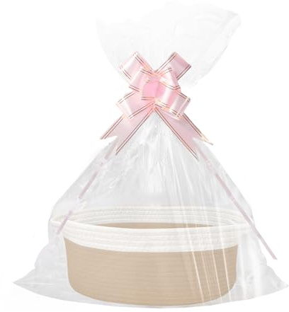 Presentkorg tom förvaringskorg, flätad korg för presenter med presentpåsar och band, presentkorg tom för födelsedag, bröllop, babyshower, skördefest, jul (kaki och vit)