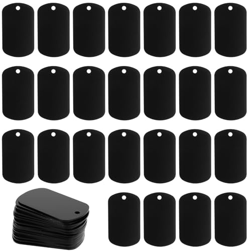 25 Stück Schwarz Hundemarken, Stanzrohlinge Aluminium Set Hunde Dog Tag Blank Schlüsselanhänger Rohlinge Schmuck Haustiermarken Rohling Blanko Schildform für Halsketten