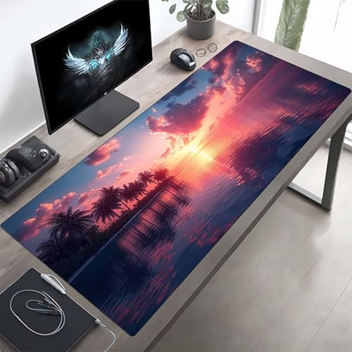 Gaming Mauspad 1200x600x3mm Gaming Mousepad XXL Himmel Rosa Mauspad Schreibtischauflage, Genähte Kanten Mausmat, rutschfeste Gummibasis, Schreibtisch Schutz für Home Büro, Geschenke PjY4598 H-R