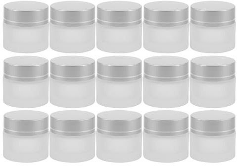 ERINGOGO 15 Pièces Lot de Petits Pots Cosmétiques Verre Dépoli avec Couvercles Anti-fuite Récipients Vides Rechargeables pour Crèmes Lotions et Échantillons de Maquillage