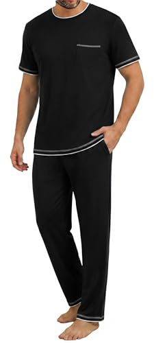 Demegimi Pyjama Homme Long en Coton à Carreaux Ensemble de Nuit Confortable avec Haut à Manches Longues et Pantalon