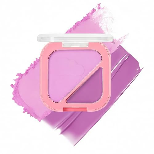 Radiella 2-in-1 Duo Rouge Blush & Highlighter, polvo rubor lila, crema brillante oscura, acabado mate y luminoso, paleta de rubor duradera y resistente al agua para cosmética facial diaria