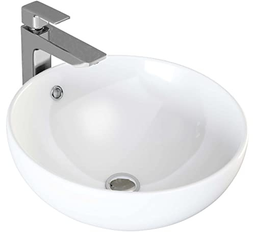 VILSTEIN® Keramik Waschbecken Oval [44CM] - Aufsatzwaschbecken Oval - Waschbecken Rund für Badezimmer & Gäste WC - Aufsatzwaschbecken Rund mit Überlauf - Handwaschbecken für Waschtisch - Bathroom Sink
