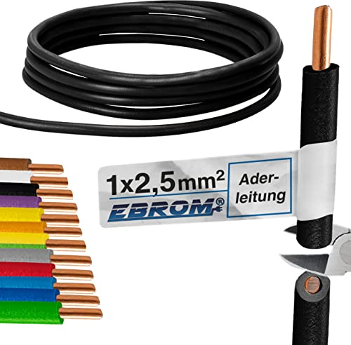 EBROM Aderleitung Einzelader starr H07V-U 2,5 mm² - Farbe: schwarz, 10 m | von 10 bis 100 m bestellbar 2,5 mm2, Massivleiter eindrähtig, Verdrahtungsleitung, Installationsdraht, Schaltdraht, PVC Ader