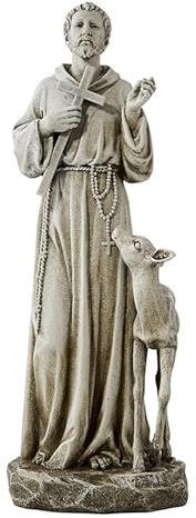 Saint Francis of Assisi med rådjur harts hem trädgårdsstaty, 35 cm