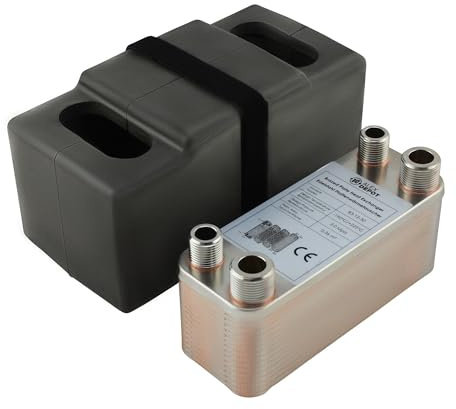 Edelstahl Plattenwärmetauscher B3-12-30 mit Isolierung – 2x 1/2 Zoll & 2x 3/4 Zoll Anschluss, max. 65 kW, 4 m³/h Durchfluss für Heizung, Solar, Wärmepumpe