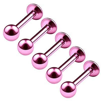 KJM FASHION 5 Stk Edelstahl Kurz Monroe Labret 1.2 mm 16gauge 6 mm 1/4 Vertical Labret Lip Spiderbite Monroe Ohrringe Snakebites Piercing Schmuck 4822