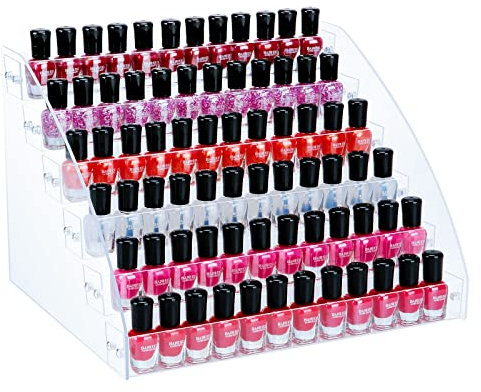 KINGROW Nail Polish Organizer Holder Rack 6 Layers Acrylic Display Rack Eyeglasses Shelf Essential Oils Ink Storage Holds Up to 96 (Fit 1-2oz Bottles)