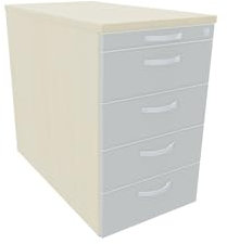 Standcontainer mit 4 Metall-Schubfächern und Utensilienschubfach, Metall-Rollschubführung, Zentralverriegelung, 438x800x720, Lichtgrau/Ahorn/Ahorn