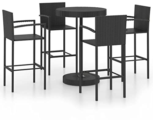 vidaXL Gartenbar Set 5-TLG. Theke Bar Tresen Gartentheke Bartisch Barhocker Stehtisch Barstuhl Gartenmöbel Gartenset Poly Rattan Schwarz