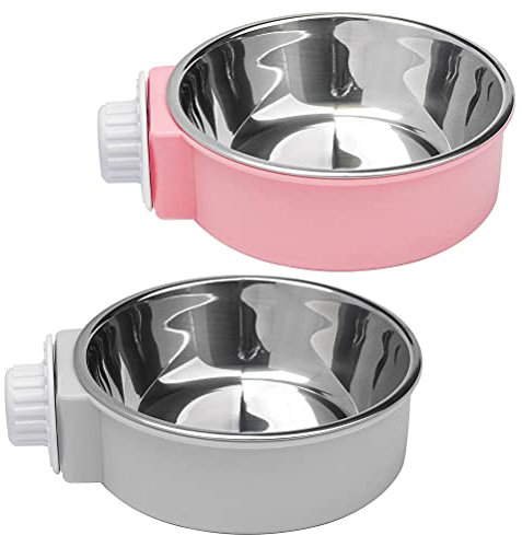 2 Pcs 2-in-1 Pet Crate Bowls, 11cm/4.3In 420ml Hanging Cage Dog Bowl Removable Cage Water Bowls for Dog Cat