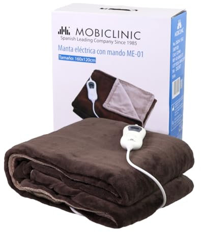 Mobiclinic®, Elektrische heizdecke, Wärmedecke mit fernbedienung, 160x120 cm, Sehr niedriger verbrauch, Einstellbare temperatur, 3 wärmestufen, Für bett und sofa, Schnelles erhitzen, Waschbar, Braun