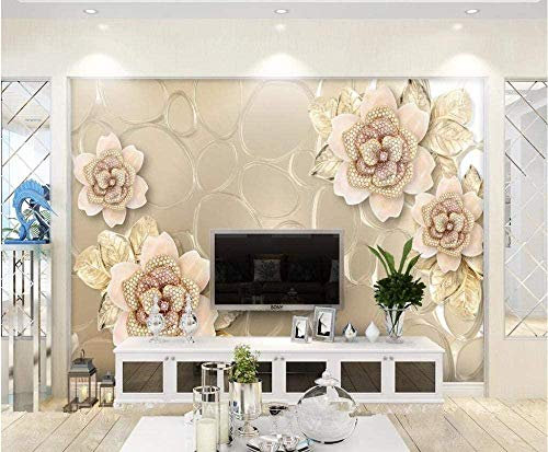 Benutzerdefinierte Tapete 3D Gold Wandmalereien Diamant Blume Glas Schmuck Hintergrund Wandfarbe 3D Wallpaper fototapete 3d effekt tapeten Wohnzimmer Schlafzimmer kinderzimmer-400cm×280cm