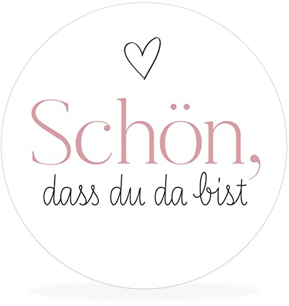 50 runde Aufkleber, Sticker „Schön, dass du da bist“ | stilvolles Design: herz, rosa | 4cm Durchmesser | selbstklebend | Gastgeschenke für Hochzeit Taufe Geburtstag