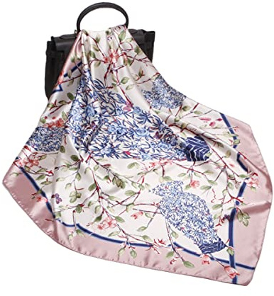 FAIRYGATE Damen Quadratischer Schal Satin Kopftuch Bandanas Haarschal Schal für Damen 90x90cm 76