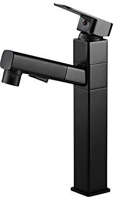 Wasserhahn Ausziehbar Waschtischarmatur mit Herausziehbarer Brause 2 Strahlarten Brause Einhebelmischer Bad Armaturen Waschbecken Schwarz-Quadrat,Hoch