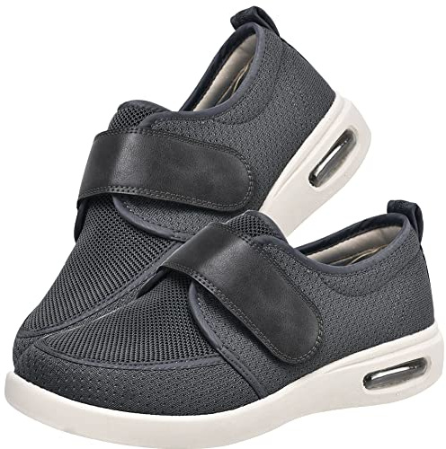 AEHO Zapatos Hombre Ancho Especial Deportivas Zapatillas Running Deporte Caminar Comodos Zapato de Salud Stretch 10 Pies Delicados Diabéticos y Posoperatorios Antibacteriano,Gris,45 EU