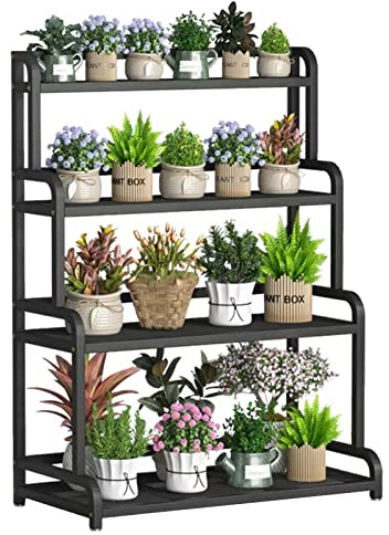 DMCHENGMA Pflanzenständer Regal 4 Ebenen Leiterform Garten Schwarz Metall Eisen Leiter Dekoration Regale Outdoor Blumen Blumentopf Display Ständer Lagerregal (Size : 100x50x135cm)