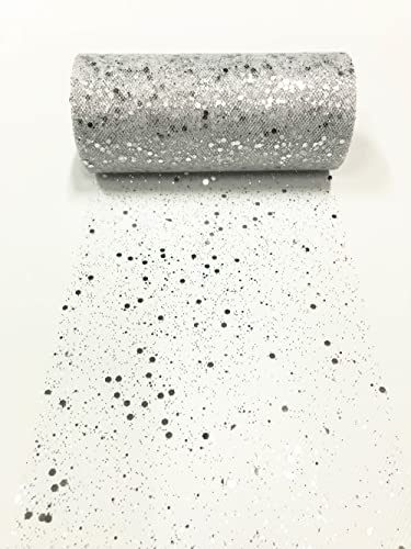 CaiiBtntgb 15cm x 22,8m Glitzer Tüll Stoffrolle Hexagon Pailletten Mesh Stoff Spule Tutu Rock Bady Dusche Hochzeitsfeier Geburtstag Dekoration (Weiß)