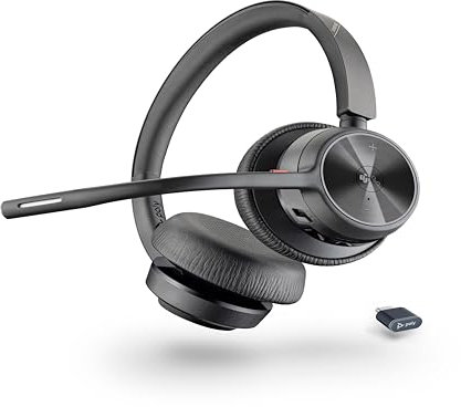Micro-casque sans fil Poly Voyager 4320 UC - Micro-casques binauraux avec perche microphone antibruit - Connexion à un PC/Mac/Téléphone portable via Bluetooth - Fonctionne avec Teams (certifié), Zoom