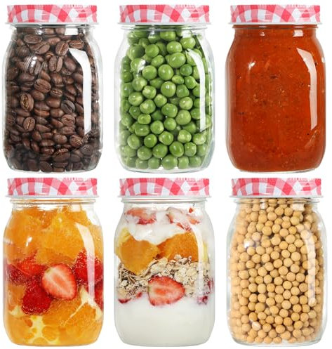 LIMILI Glass Jars with Lids, 6 Pack 500ml/ 16 oz Multipurpose Jars for Overnight Oats, Pickling, Canning, Meal Prep and Food Storage