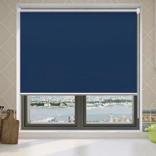 Verdunkelungsrollo Klemmfix Ohne Bohren 40 x 80 cm Blickdicht Hitzeschutz Jalousie Rollo für Fenster inkl Montagematerial für Schlafzimmer, Dunkelblau