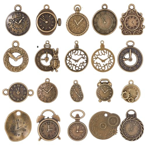 SUNNYCLUE 1 Box 2 Set 40 Stück Zifferblatt Steampunk Charms Bulk Antik Bronze Retro Uhrenzahnrad Zahnrad Steam Punk Runde Uhren Charm Für Die Schmuckherstellung Charms DIY Armband Ohrringe Bast