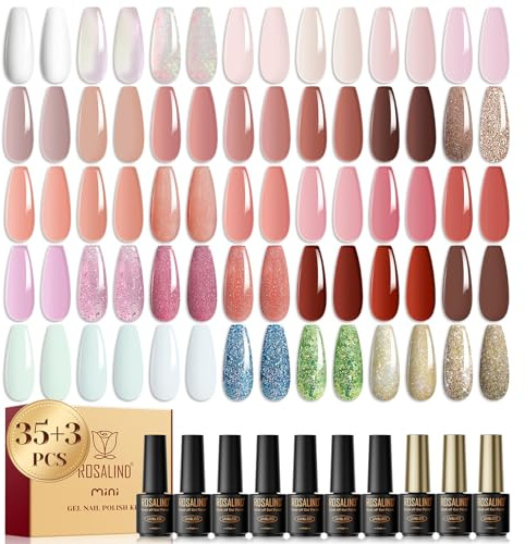 ROSALIND UV Nagellack Set, 35+3 Stück Gel Nagellack Weißes nacktes transparentes Jelly Glitzer Farbgel Gelnägel für Nagelstudio Design Starter Maniküre Geschenkset