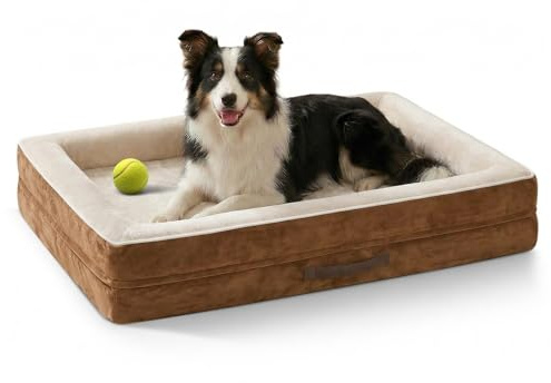 Upvilla Orthopädisches Hundebett Grosse Hunde, Hundekorb Waschbar | mit Eierförmiger Kistenschaum，Wasserdicht Hundesofa mit rutschfeste Unterseite und Vierseitiges Kissen (Braun, L91xB61xH18cm)