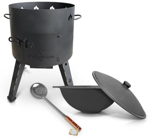 Utschak - Hornillo de hierro fundido con tapa (16 L, diámetro de 44 cm), color negro